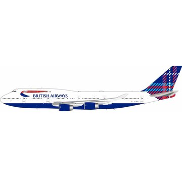 InFlight B747-400 British Airways Scotland Tartan World Tail G-BNLI 1;200 with stand