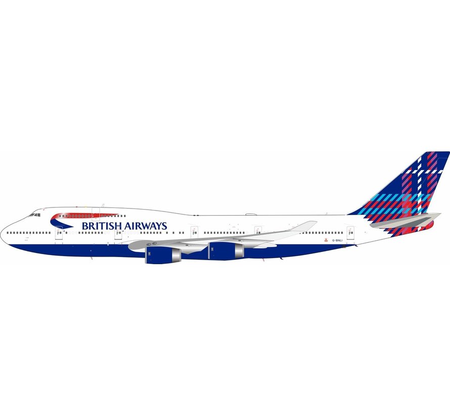 B747-400 British Airways Scotland Tartan World Tail G-BNLI 1;200 with stand