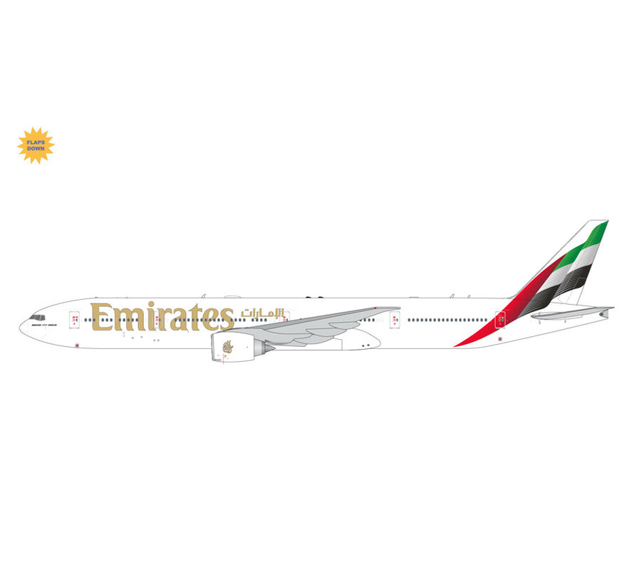 B777-300ER Emirates new livery 2023 A6-ENV 1:200 flaps down with stand
