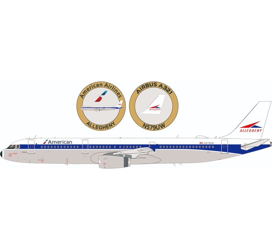 A321 American Allegheny retro livery N579UW 1:200 with stand & coin