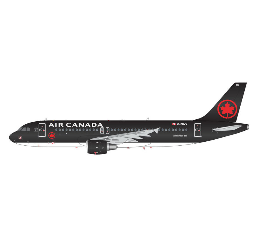 A320-200 Air Canada Jetz black livery C-FNVV 1:200 with stand