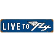 Live To Fly Metal Sign Blue Rectangular