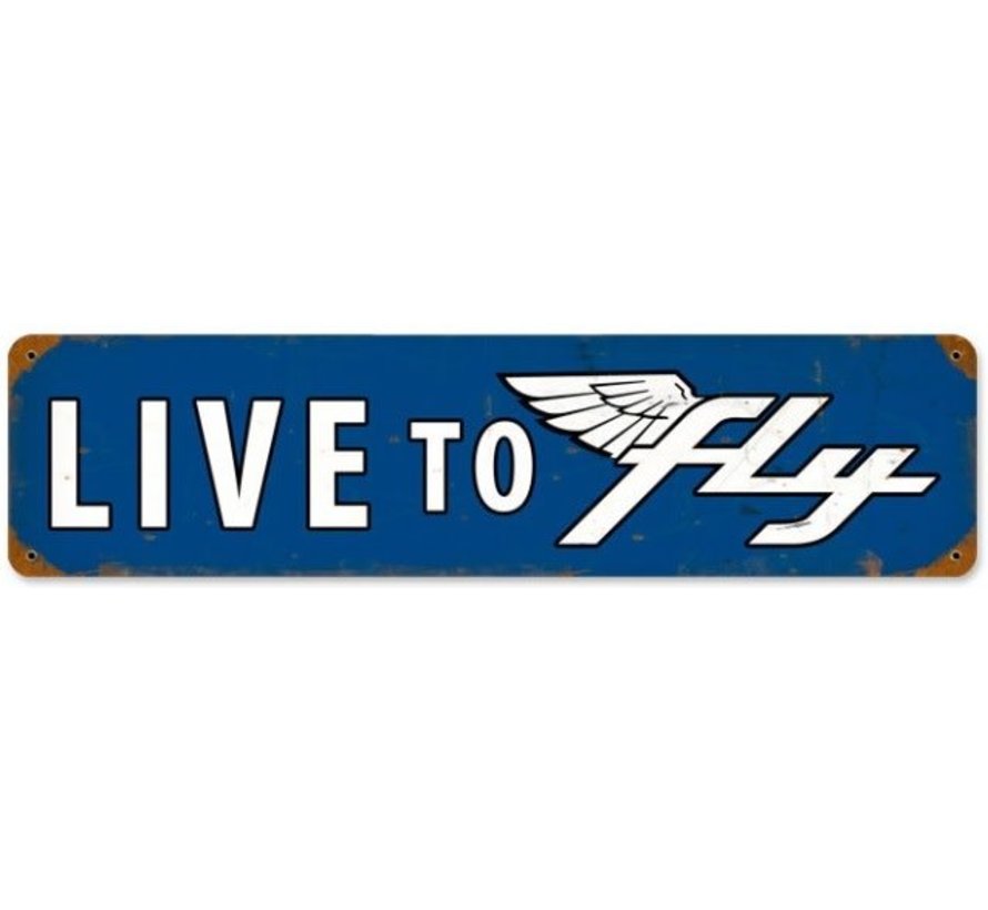 Live To Fly Metal Sign Blue Rectangular