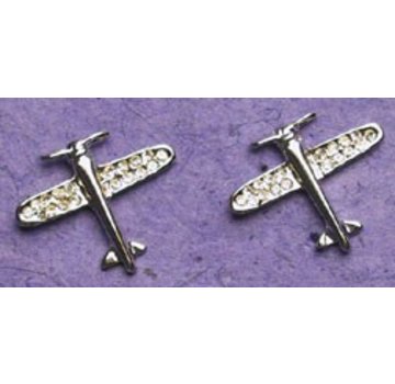 Silver Crystal Airplane Earrings