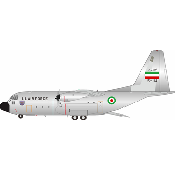 InFlight C130E Imperial Iran Air Force IIAF bare metal 5-114 1:200 with stand