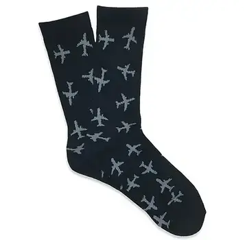 Premium Crew Socks Twin Jet  Black with Grey Airplanes