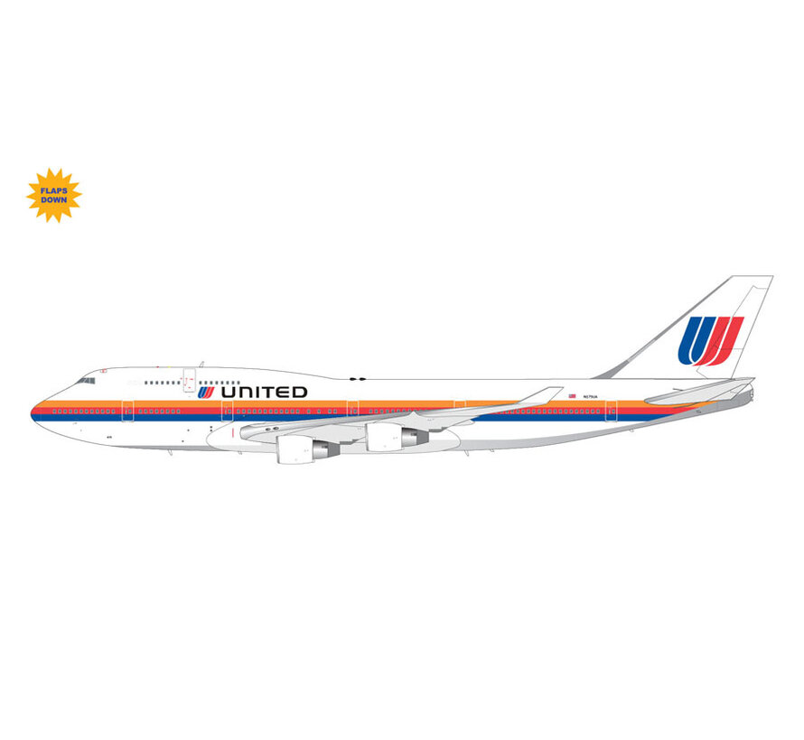 B747-400 United Airlines N175UA Saul Bass livery 1:200 flaps down