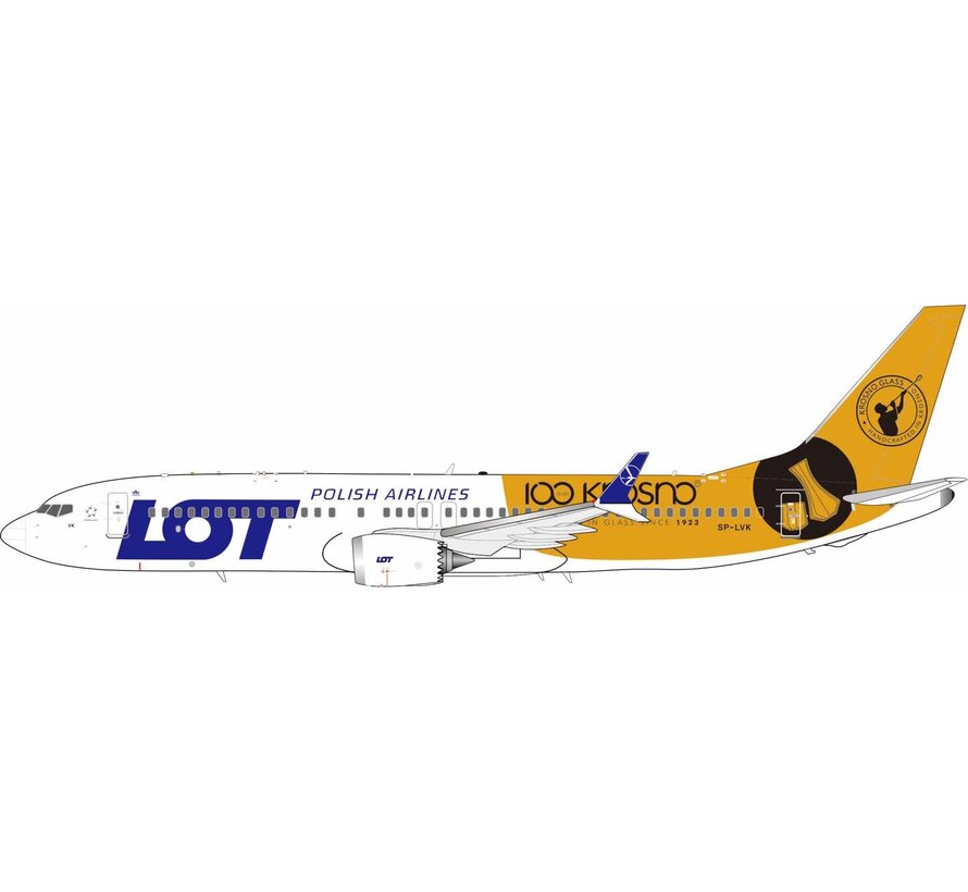 B737-8 MAX LOT Polish Airlines 100 Krosno glass SP-LVK 1:200 with stand