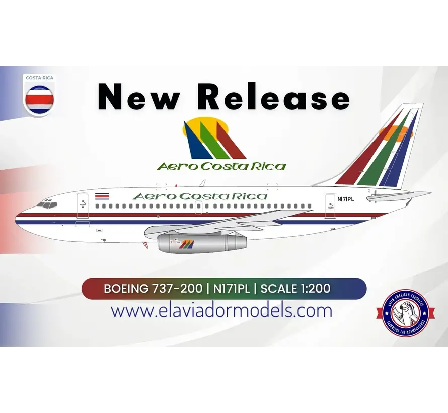 B737-200Adv Aero Costa Rica N171PL with stand 1:200 *PRE-ORDER +NSI+