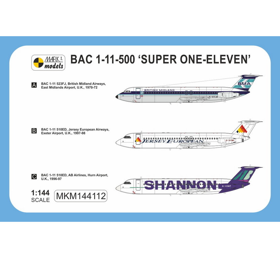 Mark 1 BAC1-11-500 'British Midland, Jersey European, Shannon' 1:144 [kit]