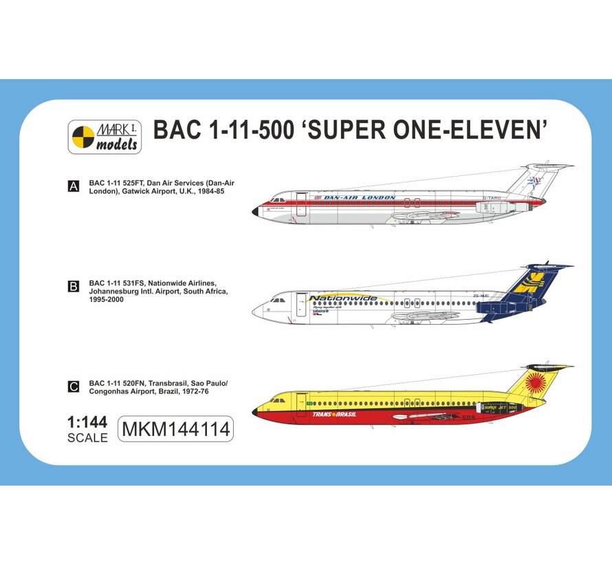 Mark 1 BAC1-11-500 'Dan-Air, Nationwide, Trans Brasil' 1:144 [kit]
