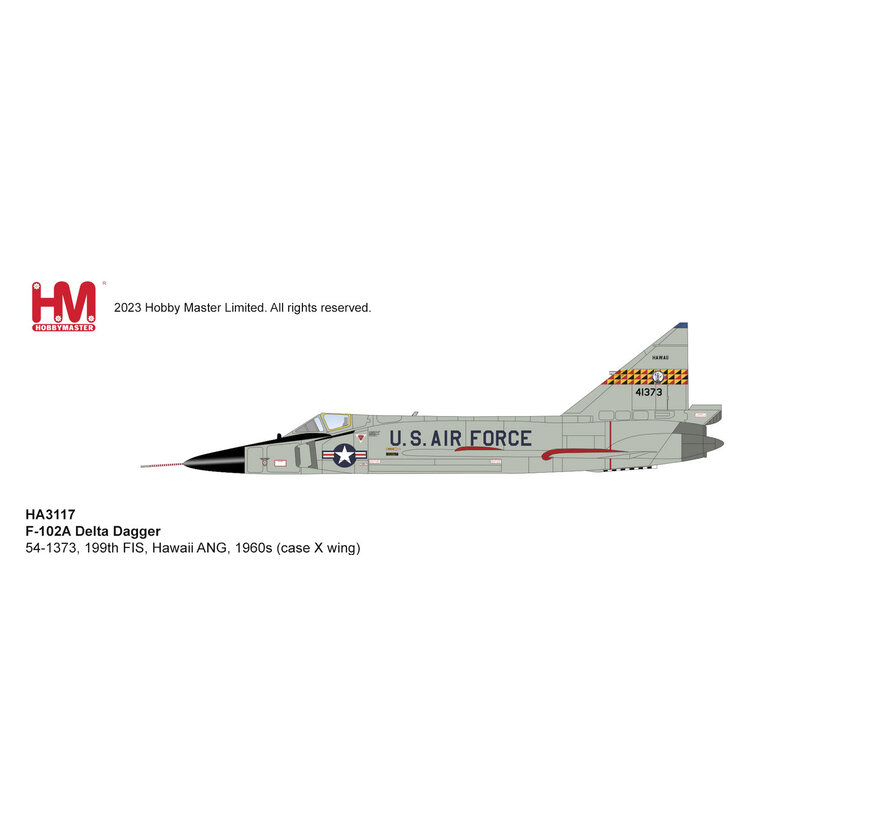 F102A Delta Dagger 199th FIS Hawaii ANG USAF 54-1373 1960s (case X wing) 1:72
