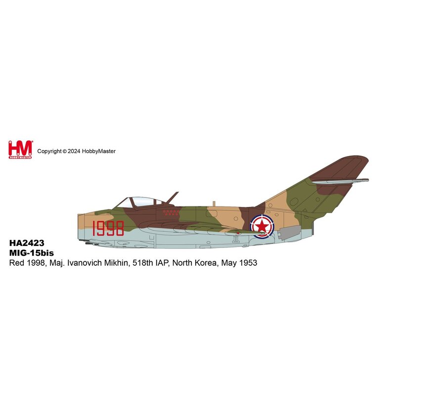 MIG15bis Red 1998 518th IAP North Korea Maj. Ivanovich Mikhin May 1953 1:72