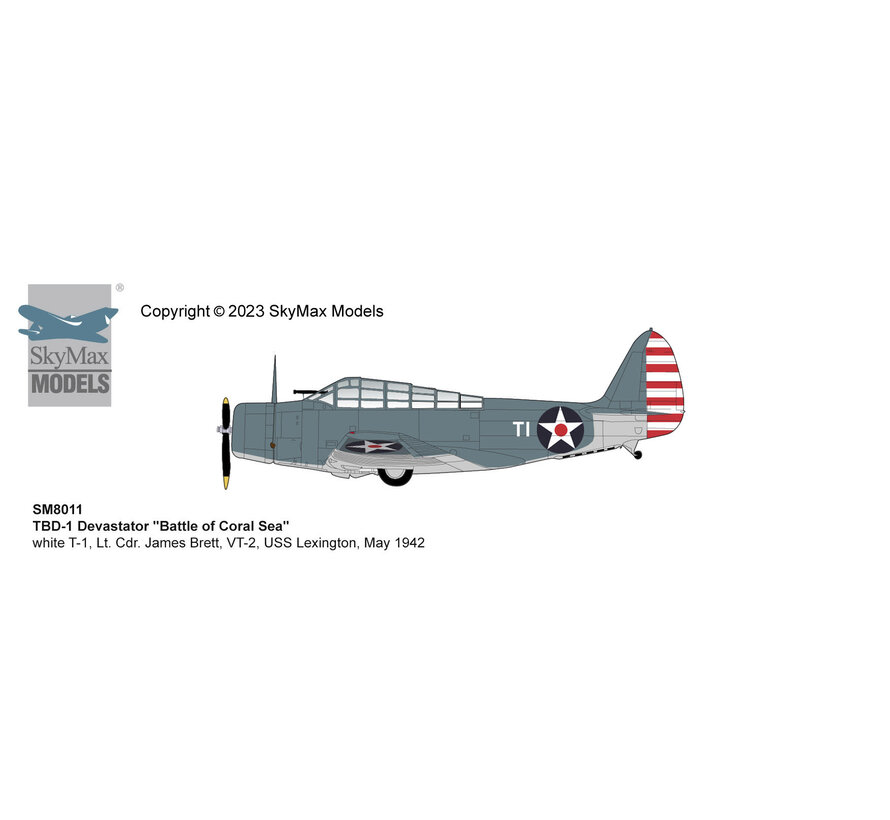 TBD-1 Devastator VT-2 USS Lexington WHITE T-1  Lt. Cdr. James Brett Battle of Coral Sea May 1942 1:72  +NewArrival+