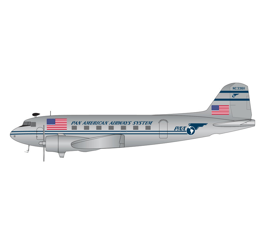 DC3C Pan American Airways System NC33611 1:200 polished with stand