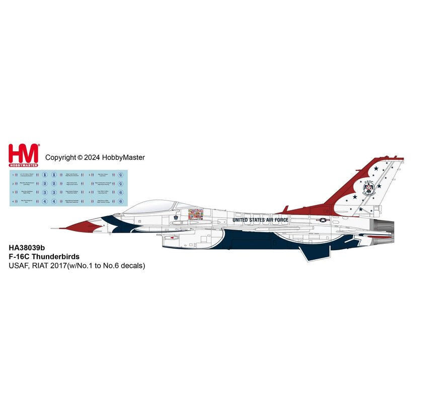 F-16C Thunderbirds USAF RIAT 2017 (No.1 to No.6 decals) 1:72 +New Arrival+