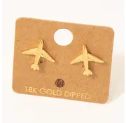 Airplane Stud Earrings 18k Gold Dipped