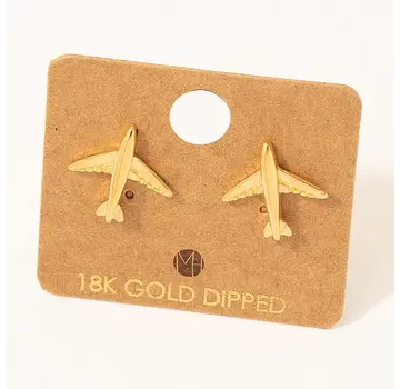 Airplane Stud Earrings 18k Gold Dipped