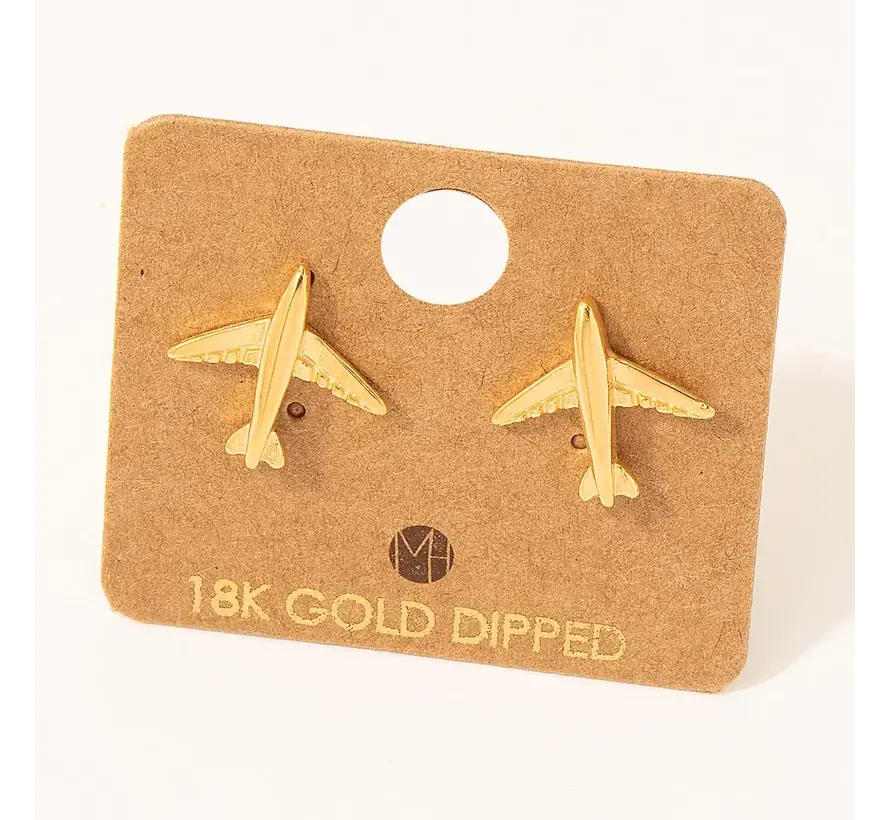 Airplane Stud Earrings 18k Gold Dipped
