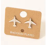 Airplane Stud Earrings Rhodium plated