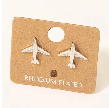 Airplane Stud Earrings Rhodium plated