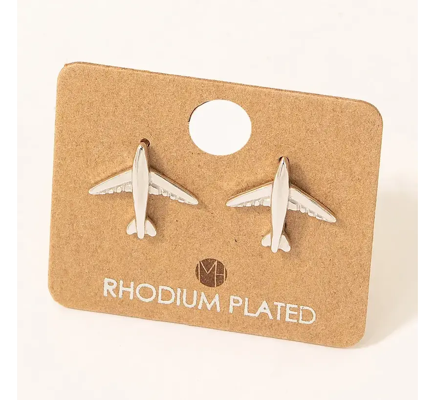 Airplane Stud Earrings Rhodium plated