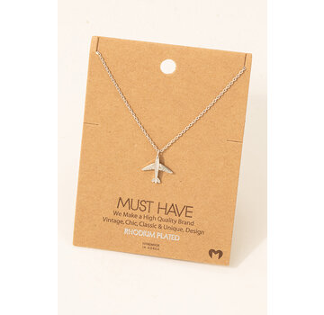 Airplane Pendant Necklace Rhodium plated