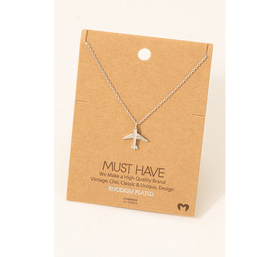 Airplane Pendant Necklace Rhodium plated