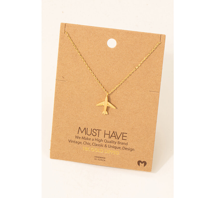 Airplane Pendant Necklace 18k Gold Dipped