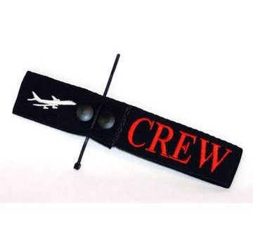 Luggage Crew Tag Embroidered red on black with plane
