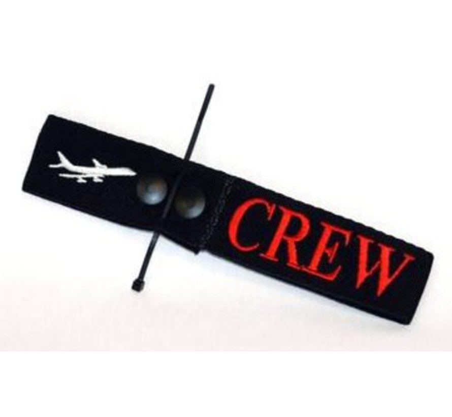 Luggage Crew Tag Embroidered red on black with plane