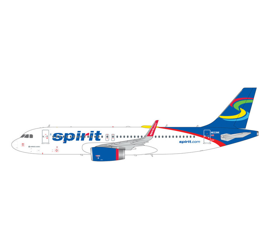A320S Spirit Airlines  N633NK blue-and-white 2007 skittles livery 1:200 sharklets +New Arrival+