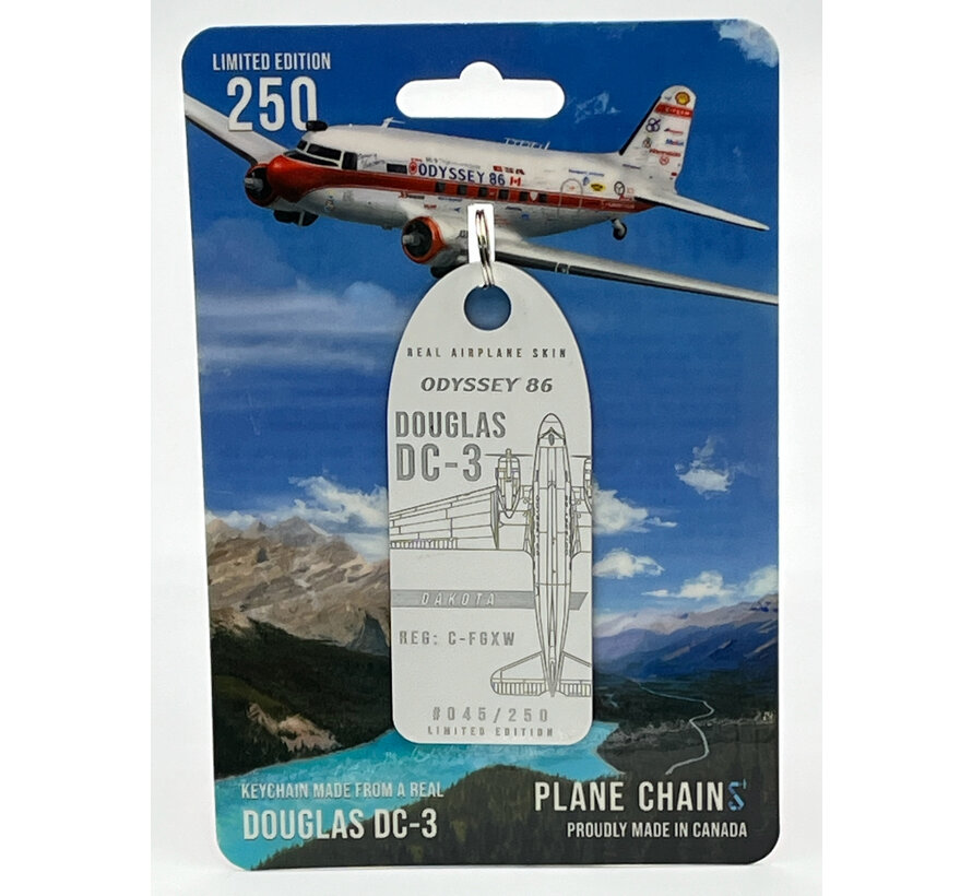 Douglas DC3 Odyssey 86 Expo C-FGXW white metal aircraft skin tag CONSIGNMENT