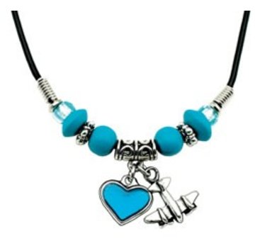 Airplane with Colored Heart Necklace