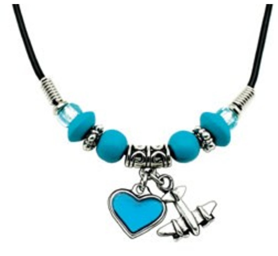 Airplane with Colored Heart Necklace