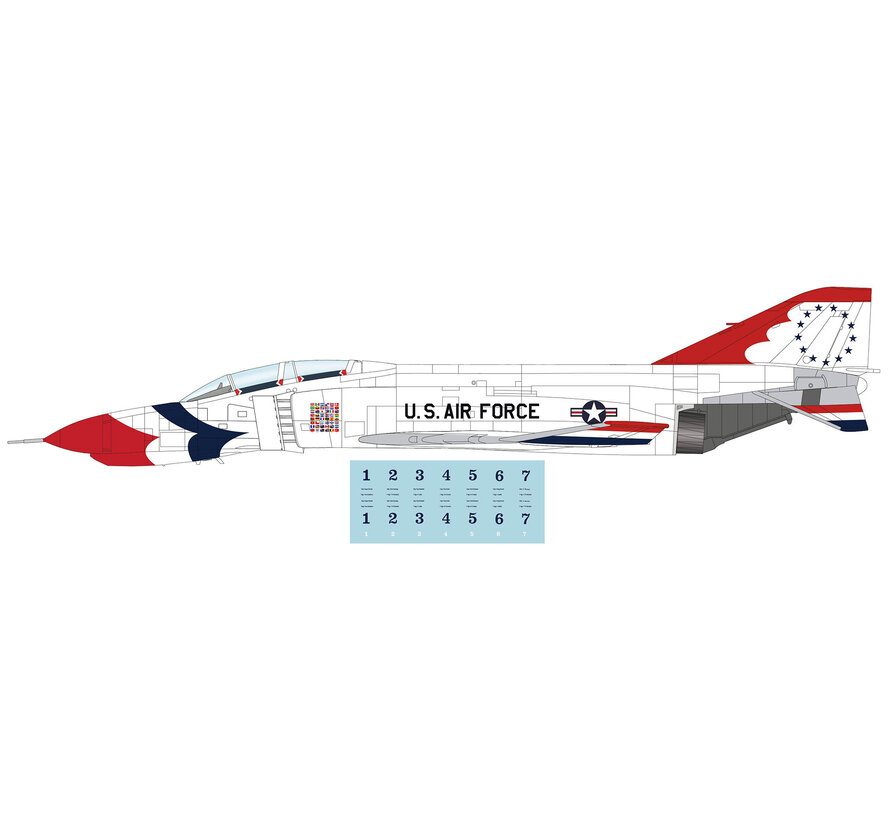 F-4E Phantom II USAF Thunderbirds decals for No.1 to 7 jets 1973/74 season 1:72 +pre-order+