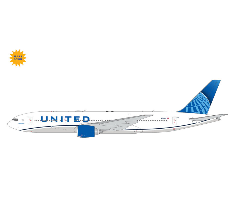 B777-200ER United Airlines blue evolution livery N798UA 1:400 flaps down +New Arrival+