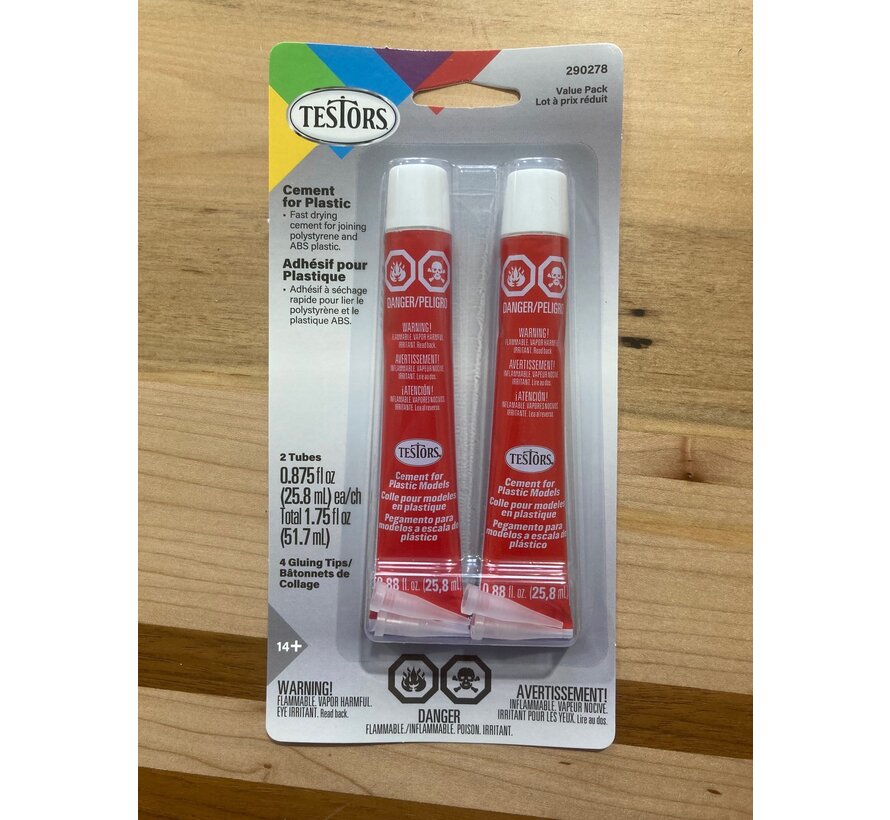 TESTORS Glue Plastic Cement Tube 5/8 Oz (18 ml) 2-pak