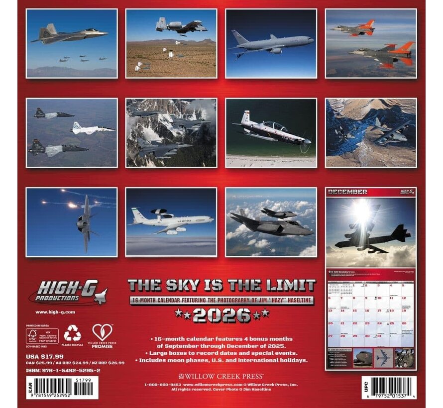 The Sky is the Limit 16 month wall calendar 2026 (modern jets) Jim Haseltine