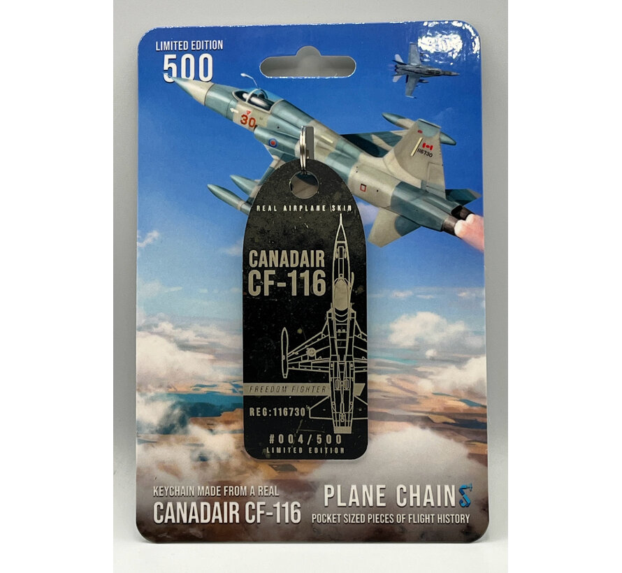 Canadair CF116 Freedom Fighter 116730 tip tank black metal aircraft skin tag