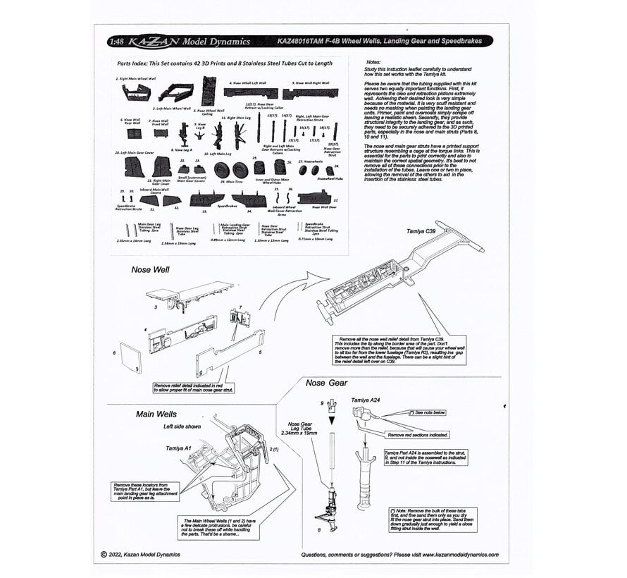 KAZAN F-4B/N Landing gear set 1:48 [3D printed set for Tamiya kits]