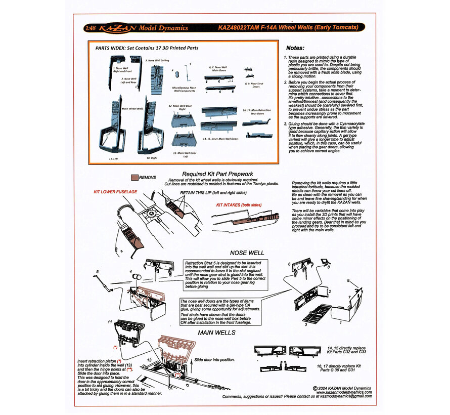 KAZAN F-14A wheel well set [early Tomcats] 1:48 [3D printed for Tamiya kits]