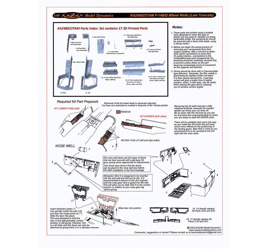 KAZAN F-14A wheel well set [late Tomcats] 1:48 [3D printed for Tamiya kits]