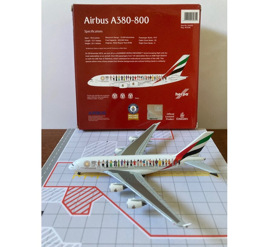 A380-800 Emirates A6-EVB Year of Tolerance 1:500**Collection sale**