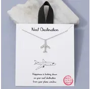 Rhodium Dipped Pave Airplane Pendant Necklace