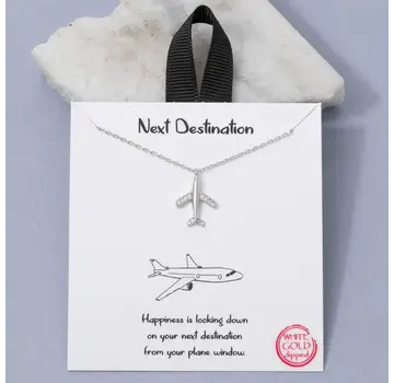 Rhodium Dipped Pave Airplane Pendant Necklace