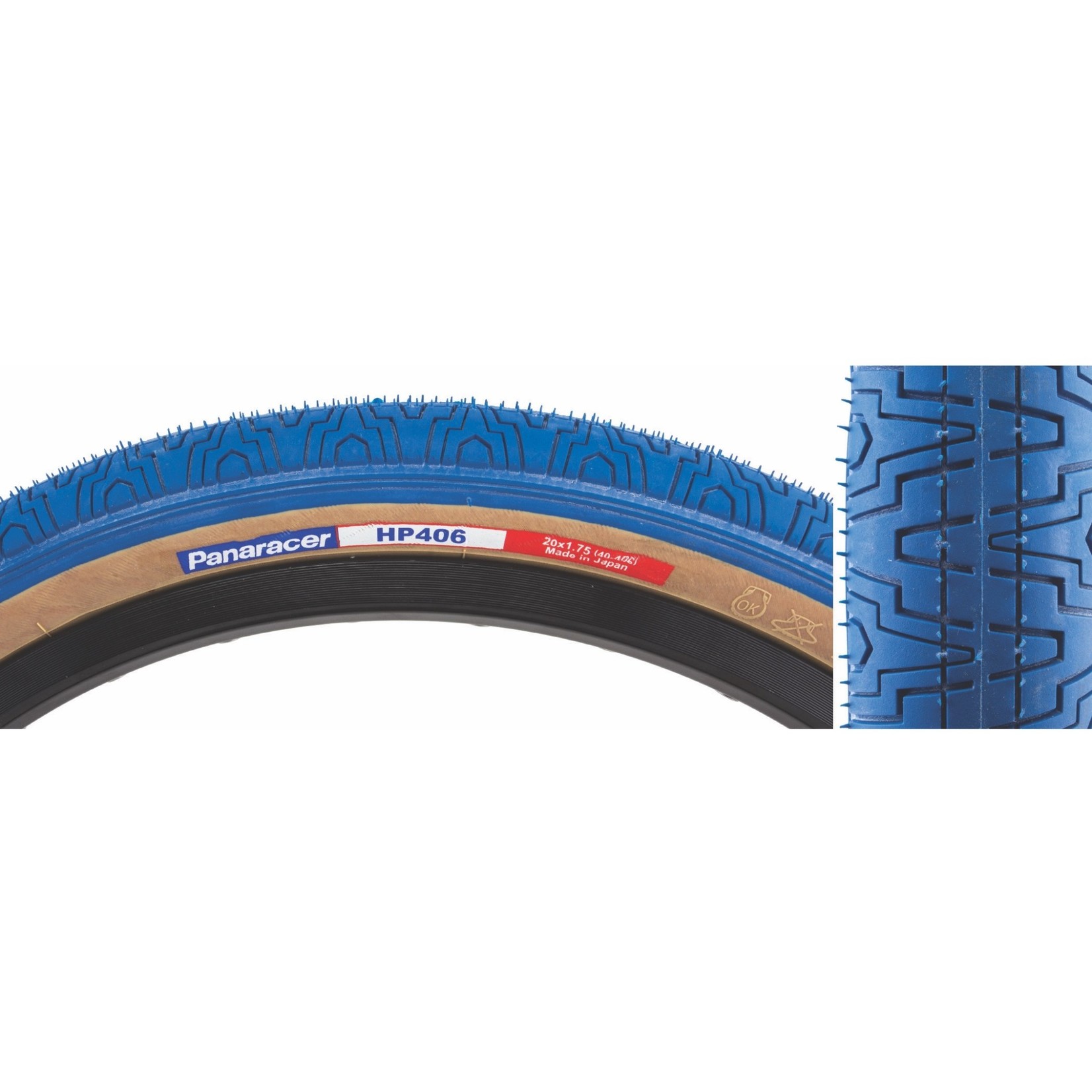 thumbnail interactive-video image 1 of Panaracer HP406 Tire 20x1.75 - Blue Sidewall / Gumwall - Wire Bead Clincher 1 of 4