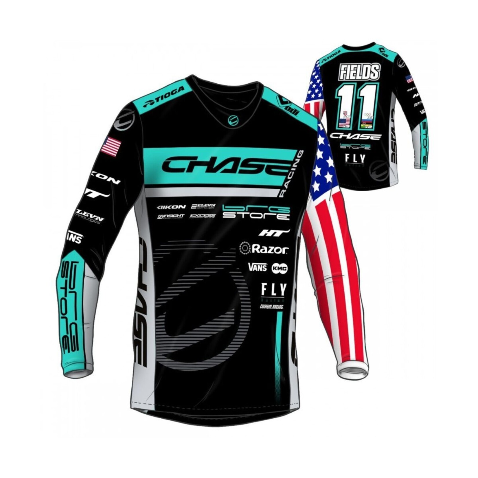 Chase Bicycles Chase Team Jersey Connor Fields Replica 2024 Black/Teal  XL