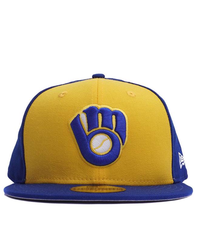 blue and yellow fitted hats