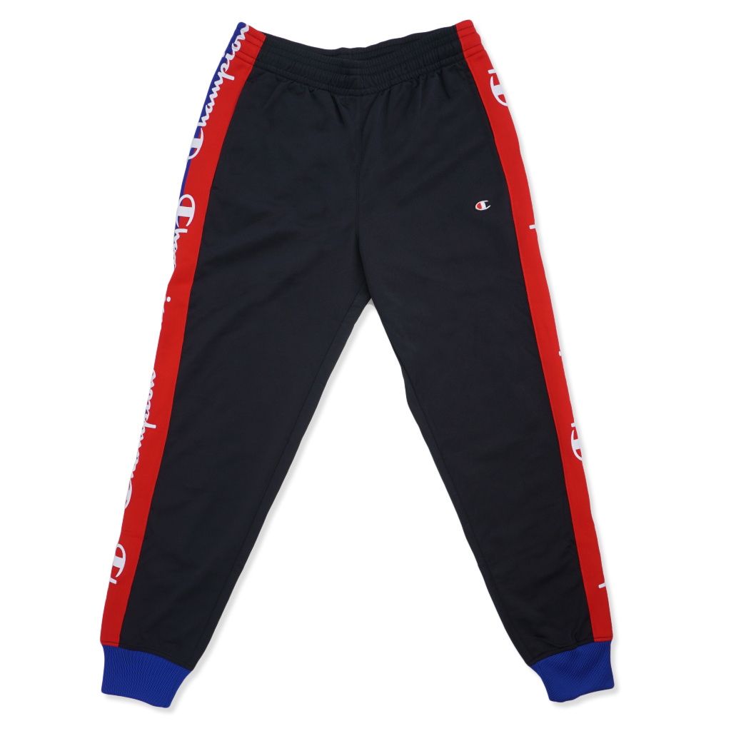champion black and red taping track pants